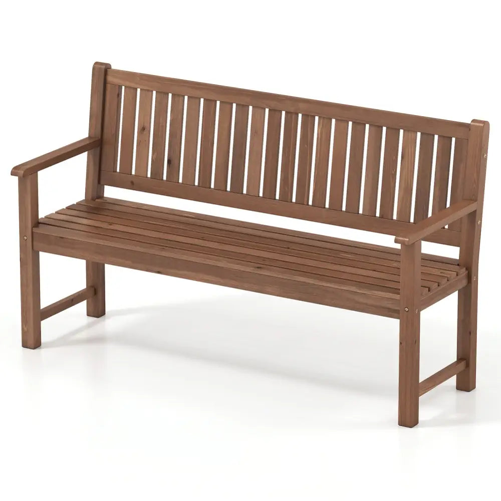 3-Seater Outdoor Wooden Bench 59 inch Large Garden Bench with Backrest-Brown - Brown - Outdoor Benches