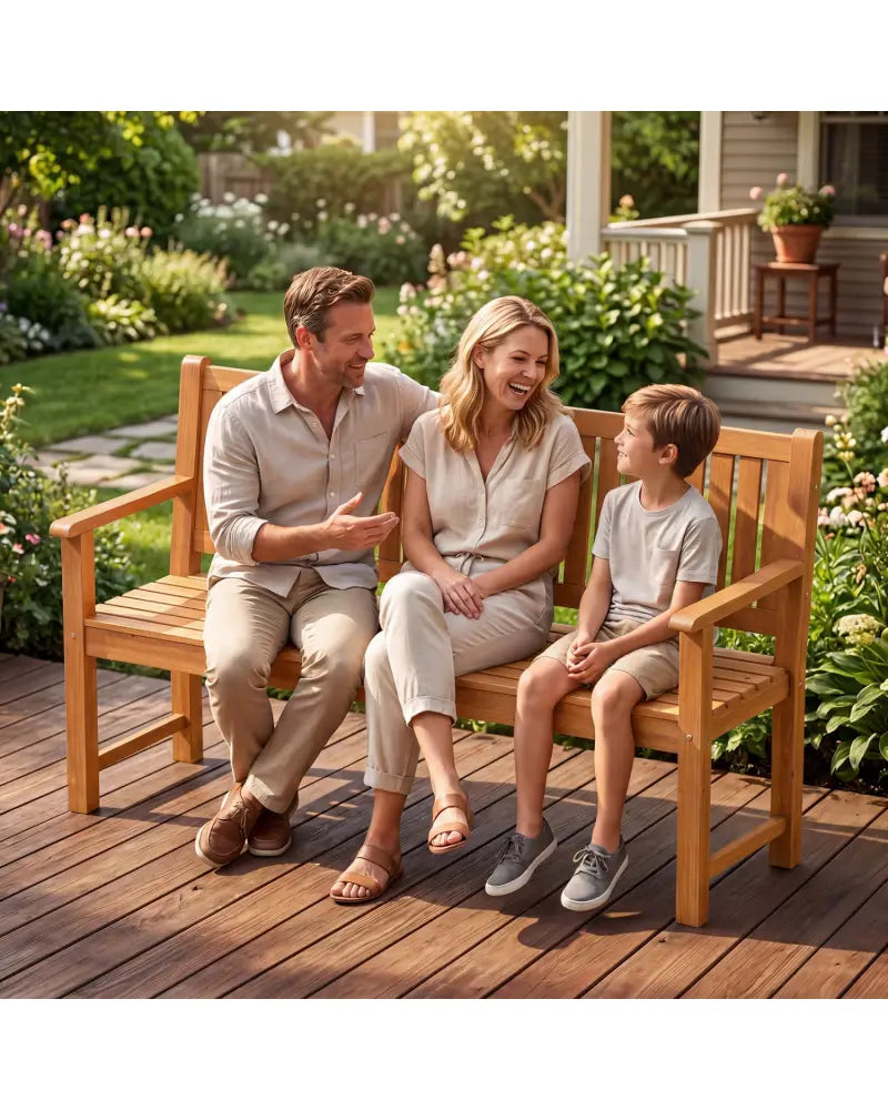 3-Seater Outdoor Wooden Bench 59 inch Large Garden Bench with Backrest-Yellow - Yellow - Outdoor Benches