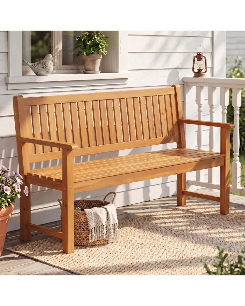 3-Seater Outdoor Wooden Bench 59 inch Large Garden Bench with Backrest-Yellow - Yellow - Outdoor Benches