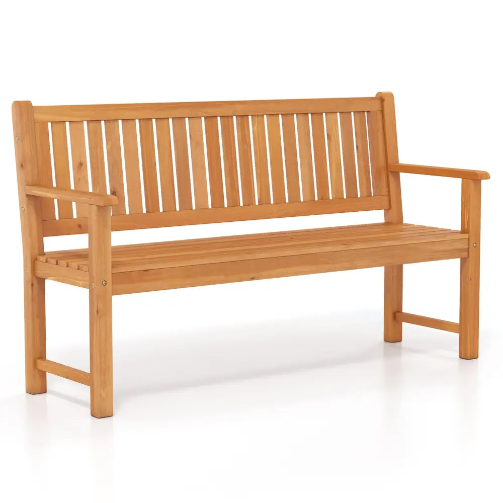 3-Seater Outdoor Wooden Bench 59 inch Large Garden Bench with Backrest-Yellow - Yellow - Outdoor Benches