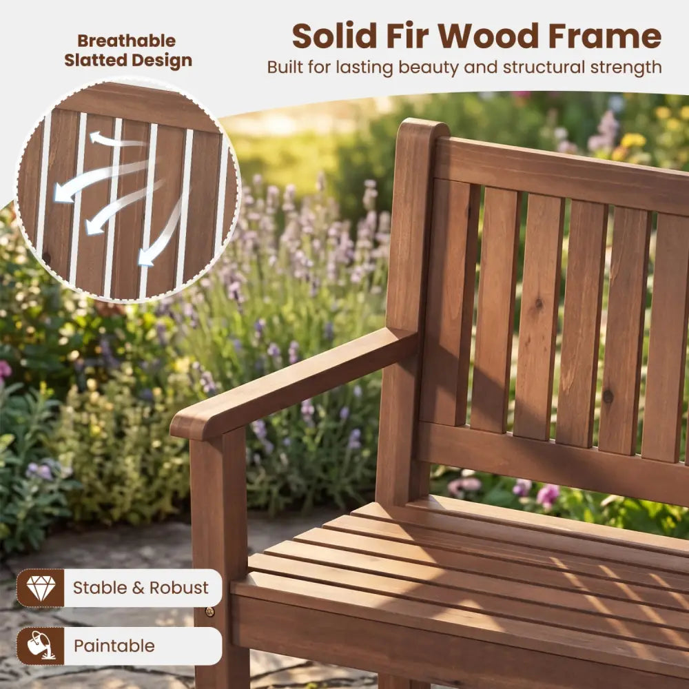 3-Seater Outdoor Wooden Bench 59 inch Large Garden Bench with Backrest-Brown - Brown - Outdoor Benches