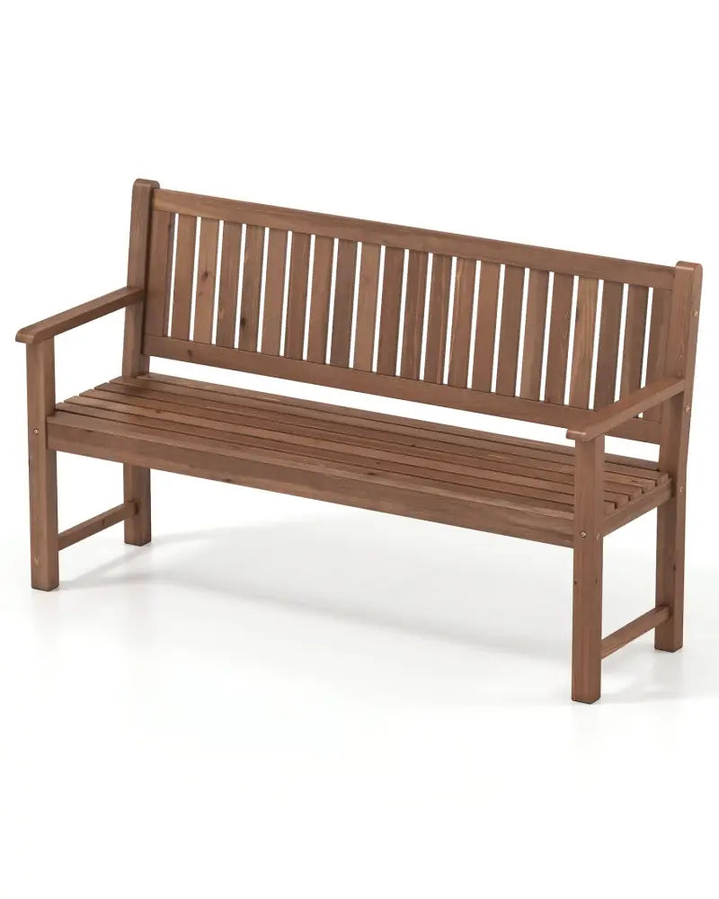 3-Seater Outdoor Wooden Bench 59 inch Large Garden Bench with Backrest-Brown - Brown - Outdoor Benches