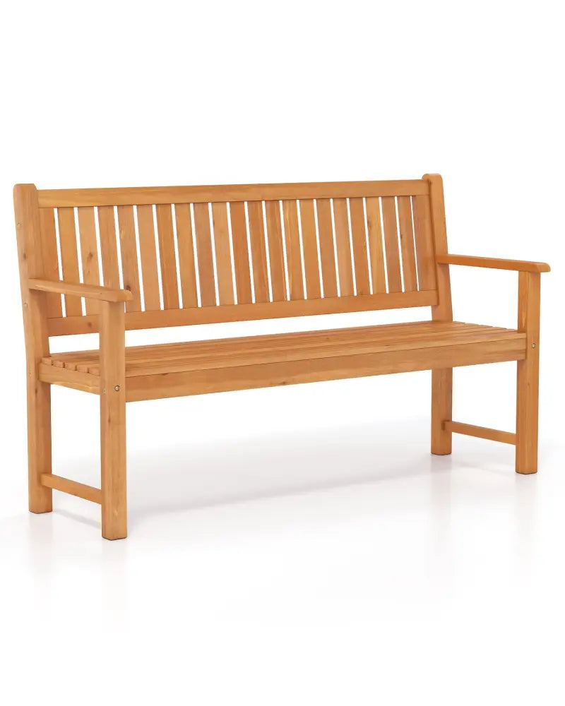 3-Seater Outdoor Wooden Bench 59 inch Large Garden Bench with Backrest-Yellow - Yellow - Outdoor Benches