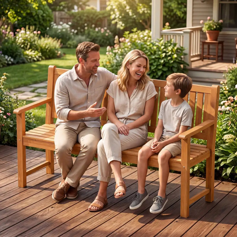 3-Seater Outdoor Wooden Bench 59 inch Large Garden Bench with Backrest-Yellow - Yellow - Outdoor Benches