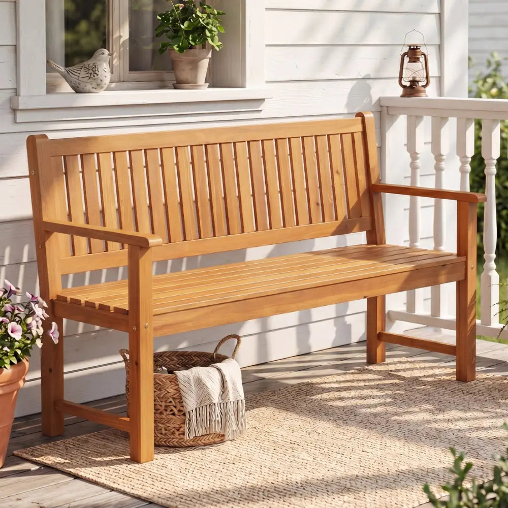 3-Seater Outdoor Wooden Bench 59 inch Large Garden Bench with Backrest-Yellow - Yellow - Outdoor Benches