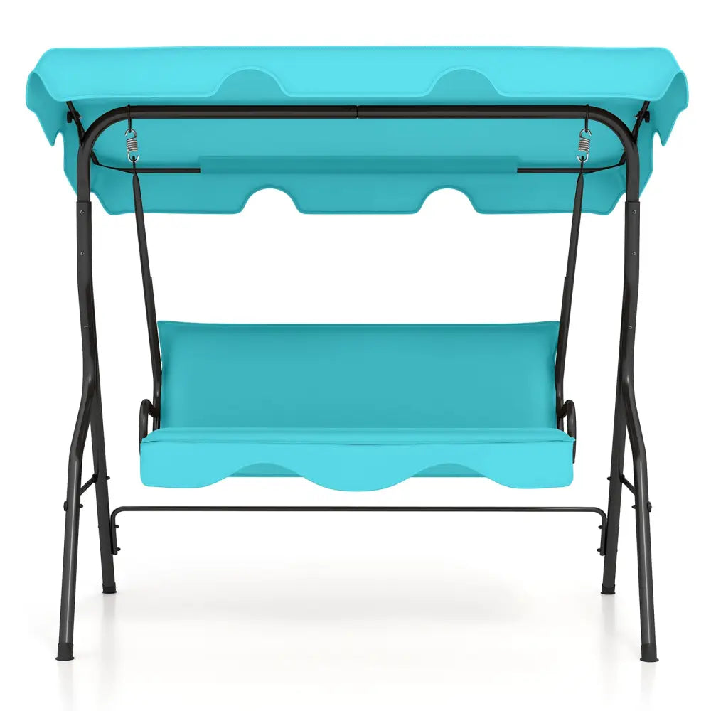 3 Seats Patio Canopy Cushioned Steel Frame Swing Glider Hammock-Blue - Blue - Porch Swings
