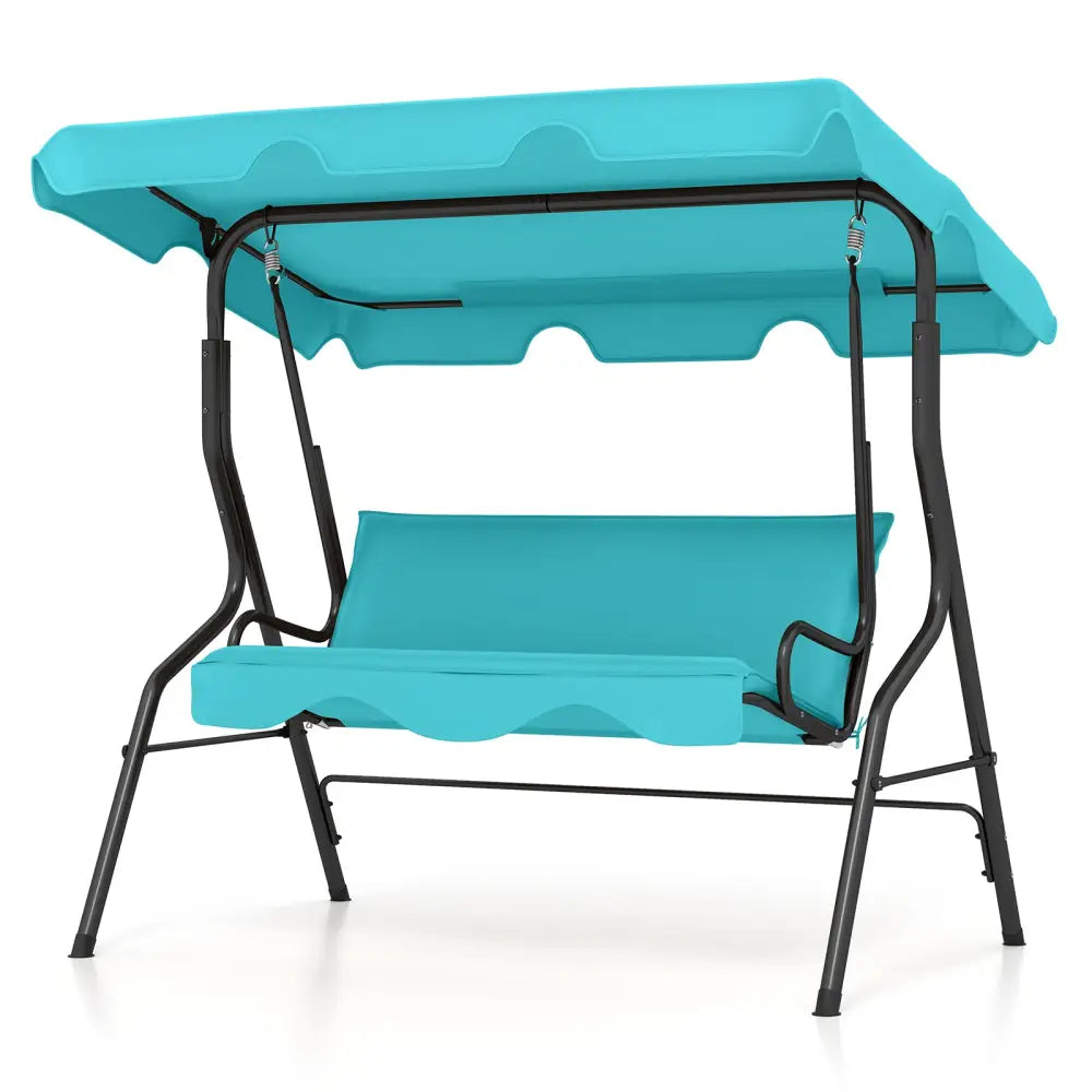 3 Seats Patio Canopy Cushioned Steel Frame Swing Glider Hammock-Blue - Blue - Porch Swings