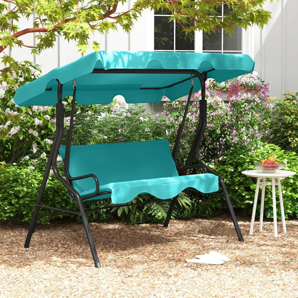 3 Seats Patio Canopy Cushioned Steel Frame Swing Glider Hammock-Blue - Blue - Porch Swings