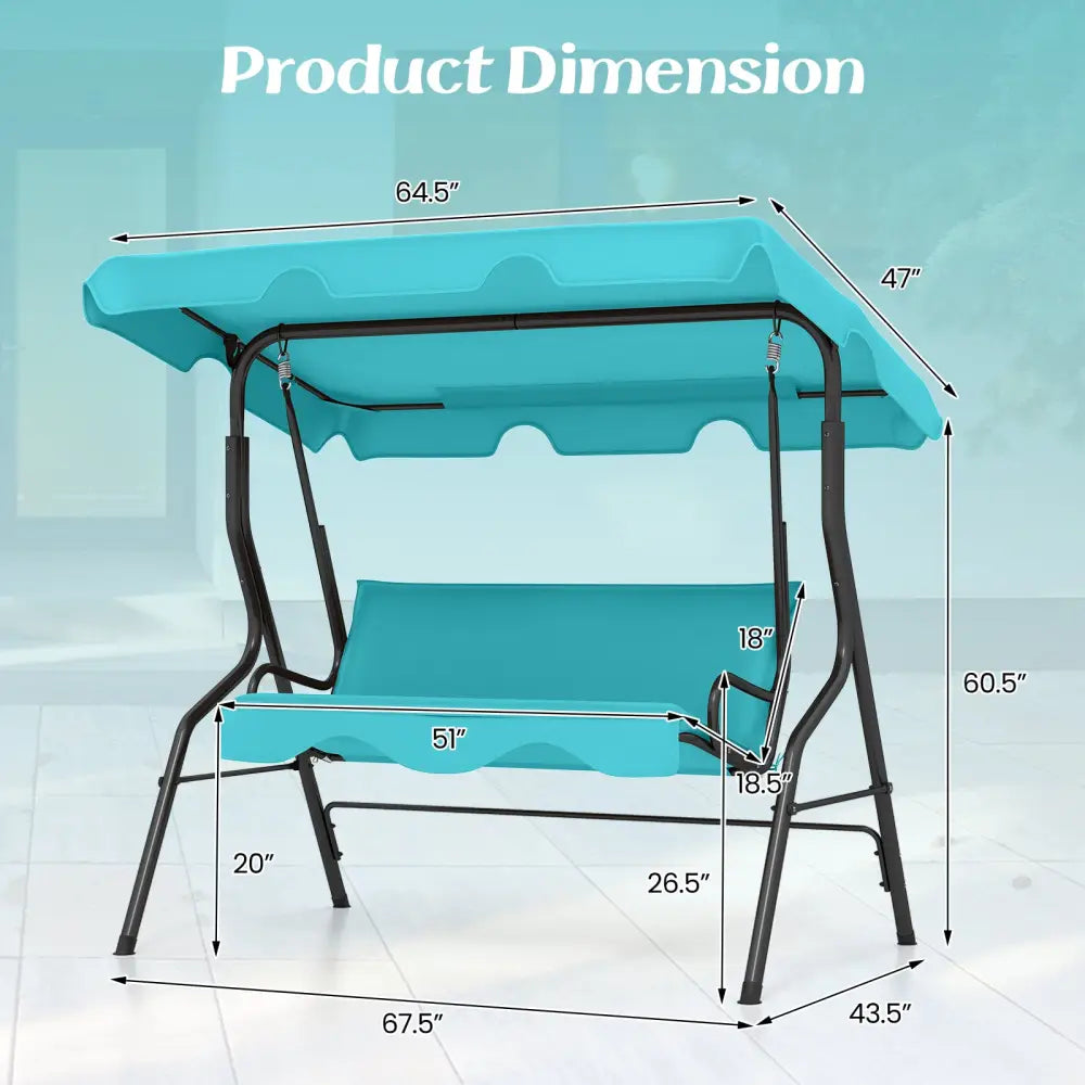 3 Seats Patio Canopy Cushioned Steel Frame Swing Glider Hammock-Blue - Blue - Porch Swings