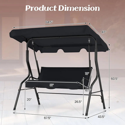 3 Seats Patio Canopy Swing-Black - Black - Porch Swings