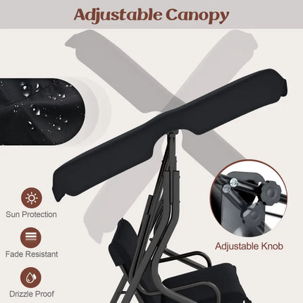 3 Seats Patio Canopy Swing-Black - Black - Porch Swings