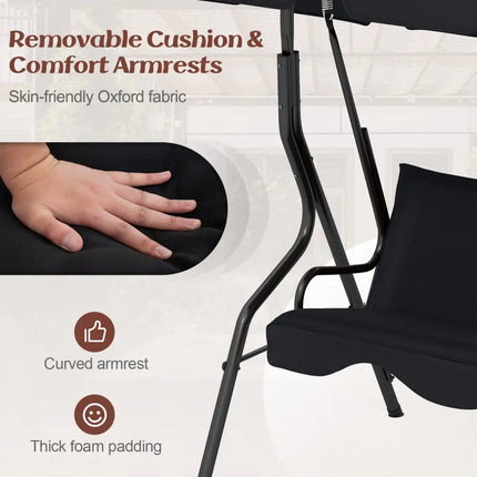 3 Seats Patio Canopy Swing-Black - Black - Porch Swings