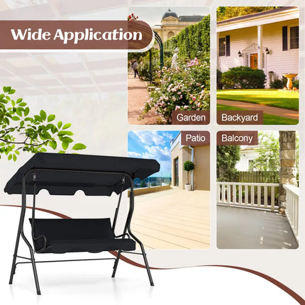 3 Seats Patio Canopy Swing-Black - Black - Porch Swings