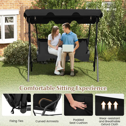 3 Seats Patio Canopy Swing-Black - Black - Porch Swings