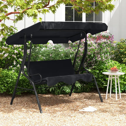 3 Seats Patio Canopy Swing-Black - Black - Porch Swings