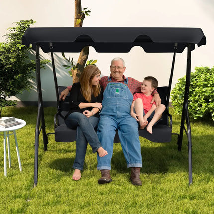 3 Seats Patio Canopy Swing-Black - Black - Porch Swings