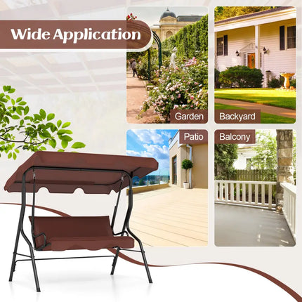 3 Seats Patio Canopy Swing-Brown - Brown - Porch Swings