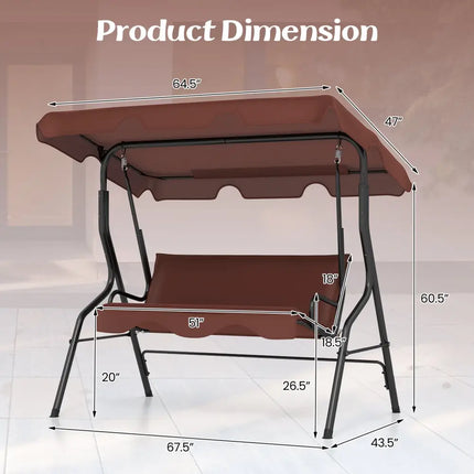 3 Seats Patio Canopy Swing-Brown - Brown - Porch Swings