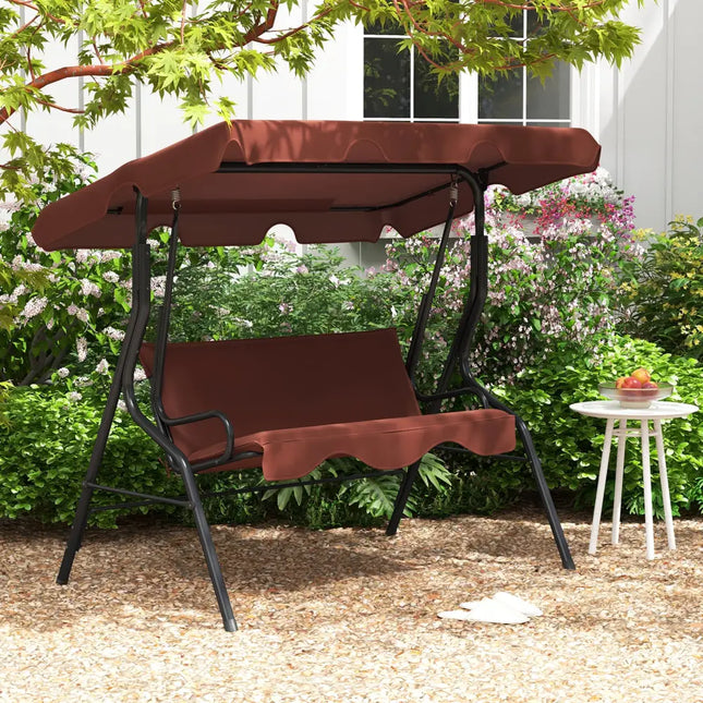 3 Seats Patio Canopy Swing-Brown - Brown - Porch Swings