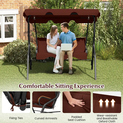3 Seats Patio Canopy Swing-Brown - Brown - Porch Swings