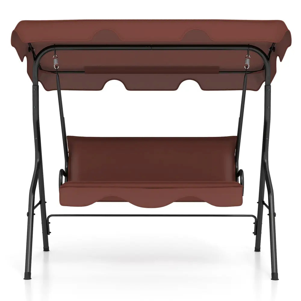 3 Seats Patio Canopy Swing-Brown - Brown - Porch Swings