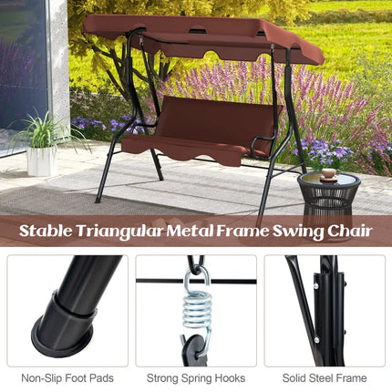 3 Seats Patio Canopy Swing-Brown - Brown - Porch Swings