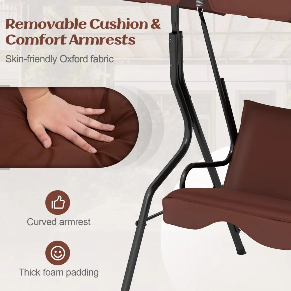 3 Seats Patio Canopy Swing-Brown - Brown - Porch Swings