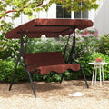 3 Seats Patio Canopy Swing-Brown - Brown - Porch Swings