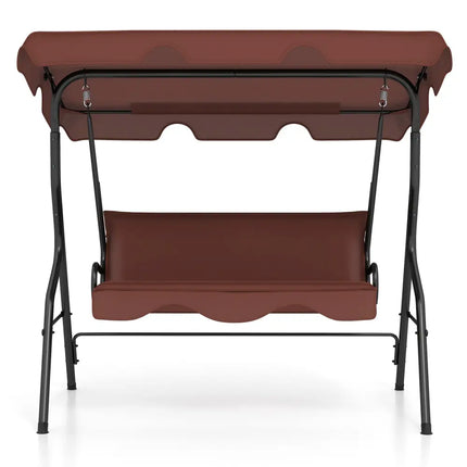 3 Seats Patio Canopy Swing-Brown - Brown - Porch Swings