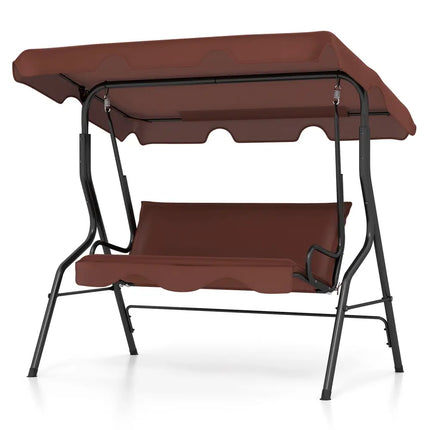 3 Seats Patio Canopy Swing-Brown - Brown - Porch Swings