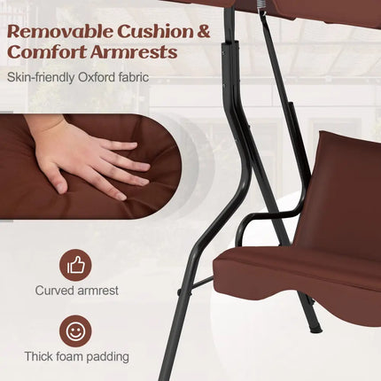 3 Seats Patio Canopy Swing-Brown - Brown - Porch Swings