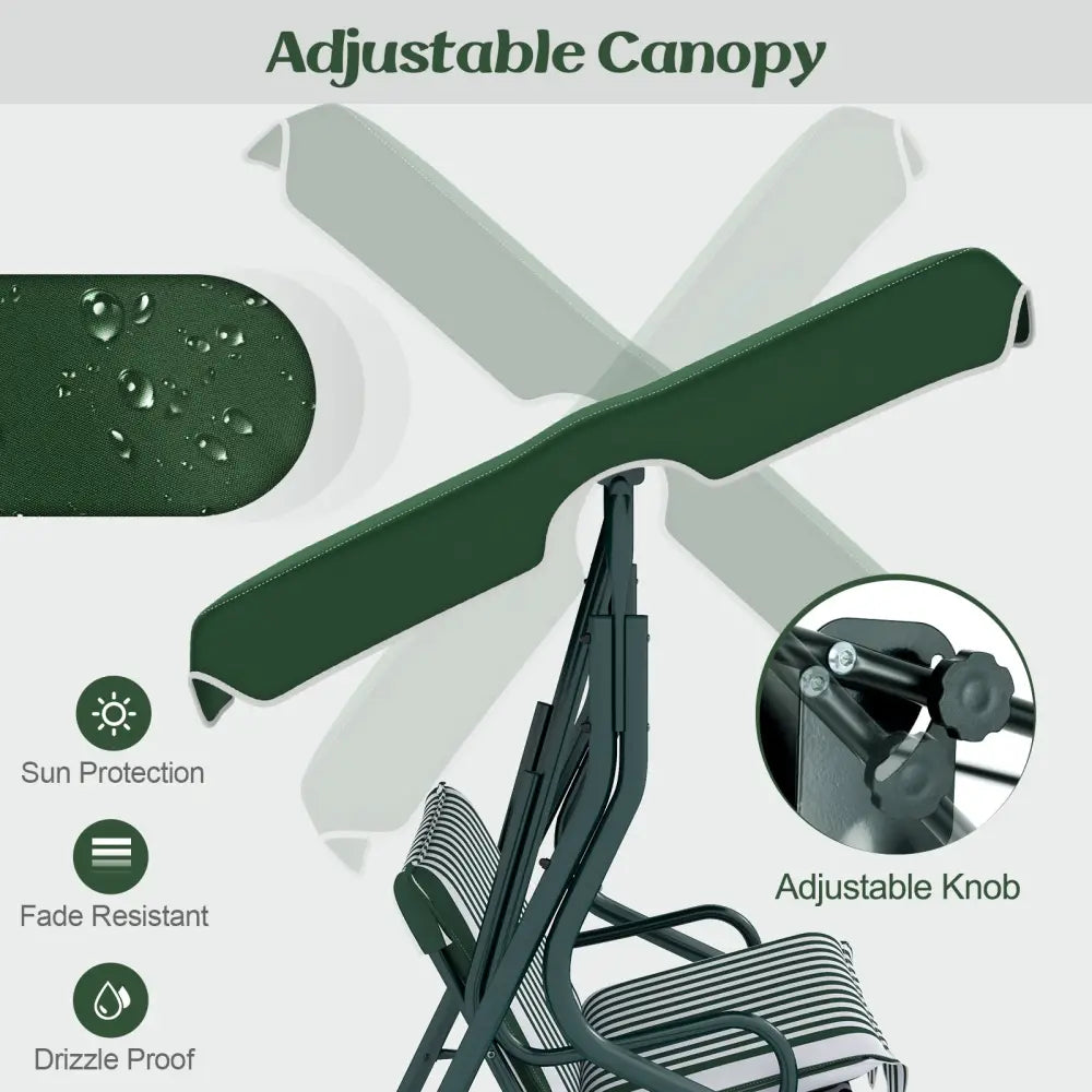 3 Seats Patio Canopy Swing-Green - Green - Porch Swings