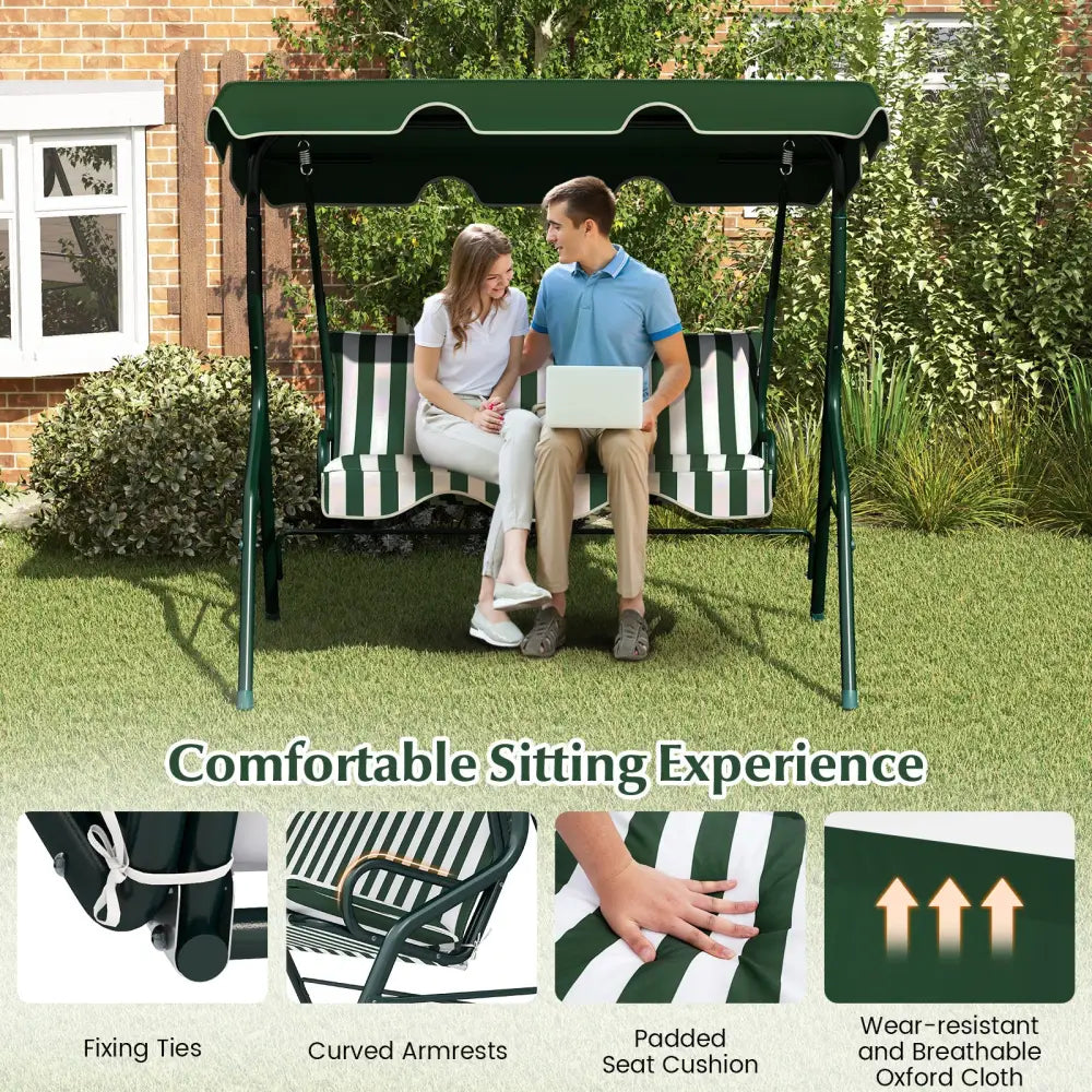 3 Seats Patio Canopy Swing-Green - Green - Porch Swings