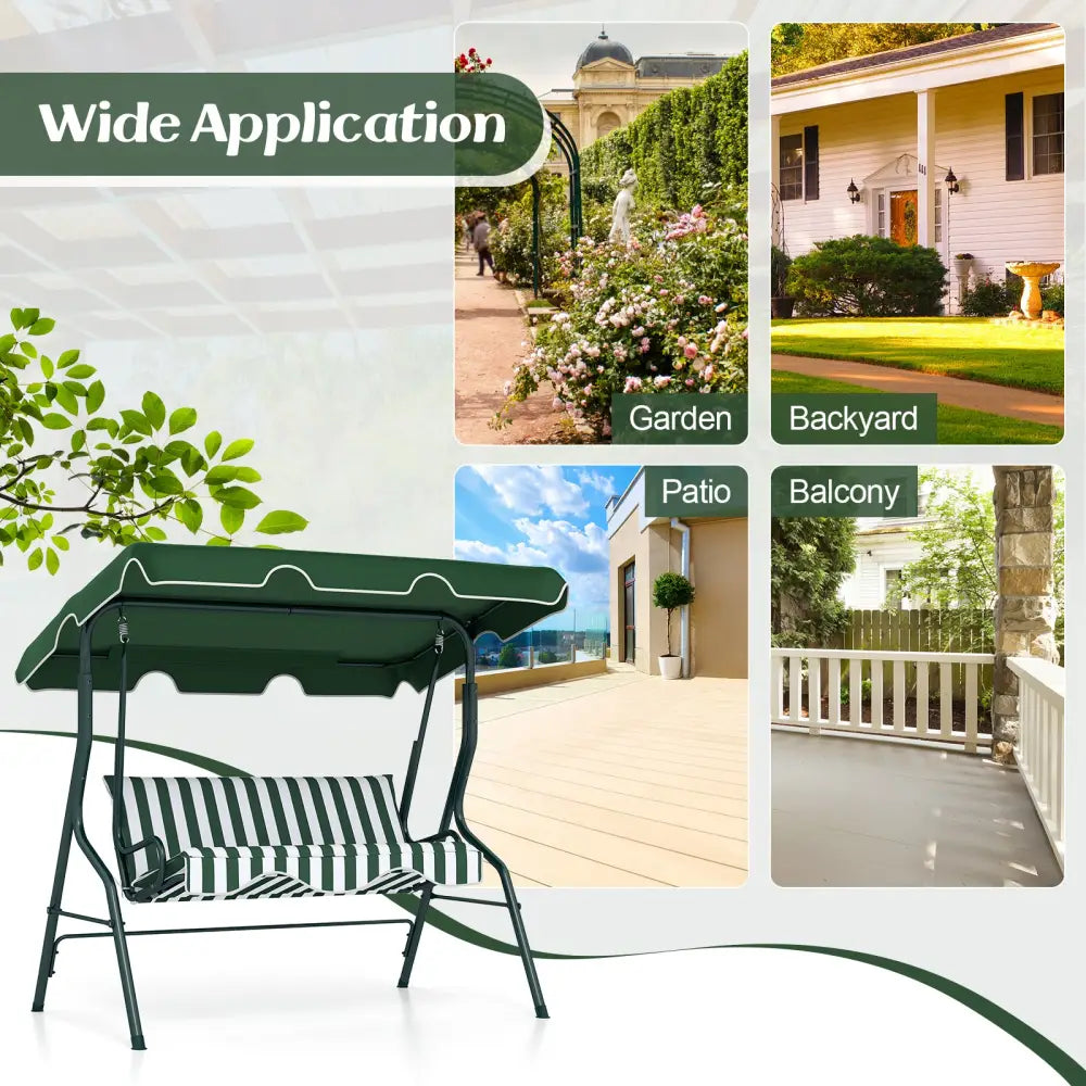 3 Seats Patio Canopy Swing-Green - Green - Porch Swings