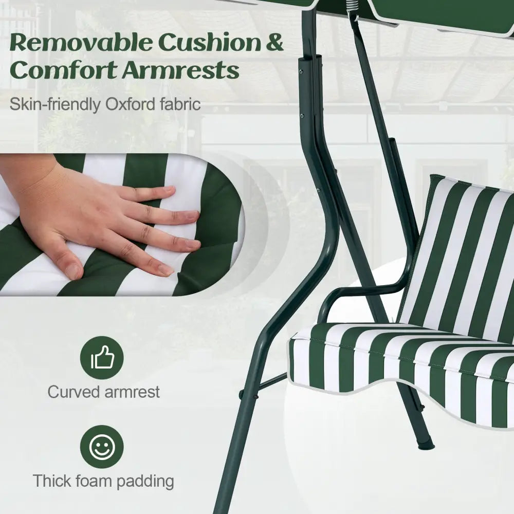 3 Seats Patio Canopy Swing-Green - Green - Porch Swings