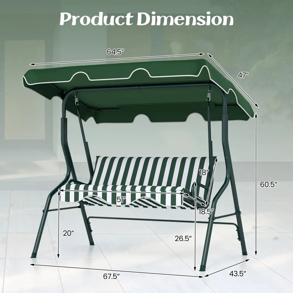 3 Seats Patio Canopy Swing-Green - Green - Porch Swings