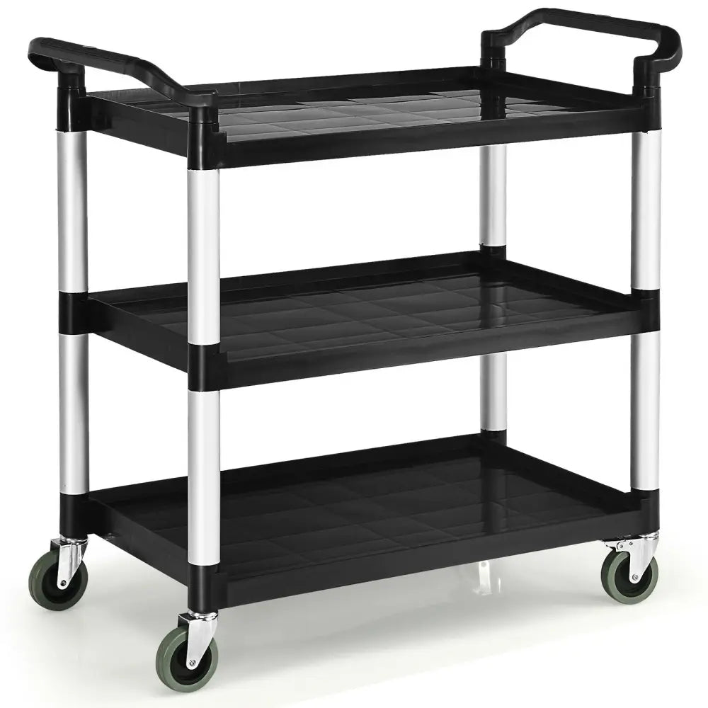3-Shelf Utility Service Cart Aluminum Frame 490lbs Capacity with Casters - Black - Kitchen Islands & Carts