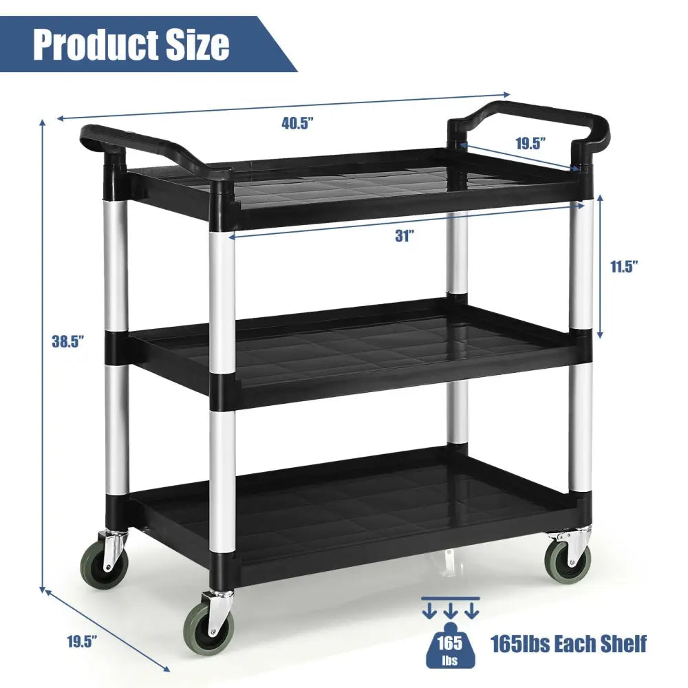 3-Shelf Utility Service Cart Aluminum Frame 490lbs Capacity with Casters - Black - Kitchen Islands & Carts