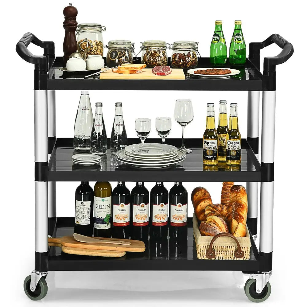 3-Shelf Utility Service Cart Aluminum Frame 490lbs Capacity with Casters - Black - Kitchen Islands & Carts