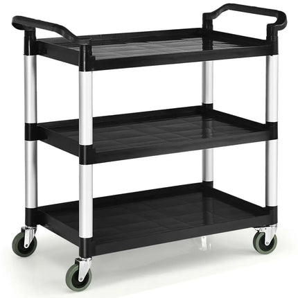 3-Shelf Utility Service Cart Aluminum Frame 490lbs Capacity with Casters - Black - Kitchen Islands & Carts