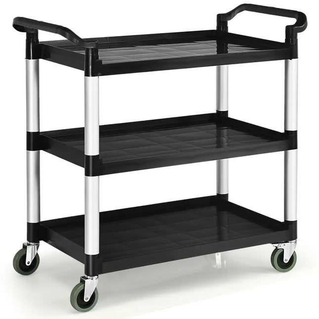 3-Shelf Utility Service Cart Aluminum Frame 490lbs Capacity with Casters - Black - Kitchen Islands & Carts