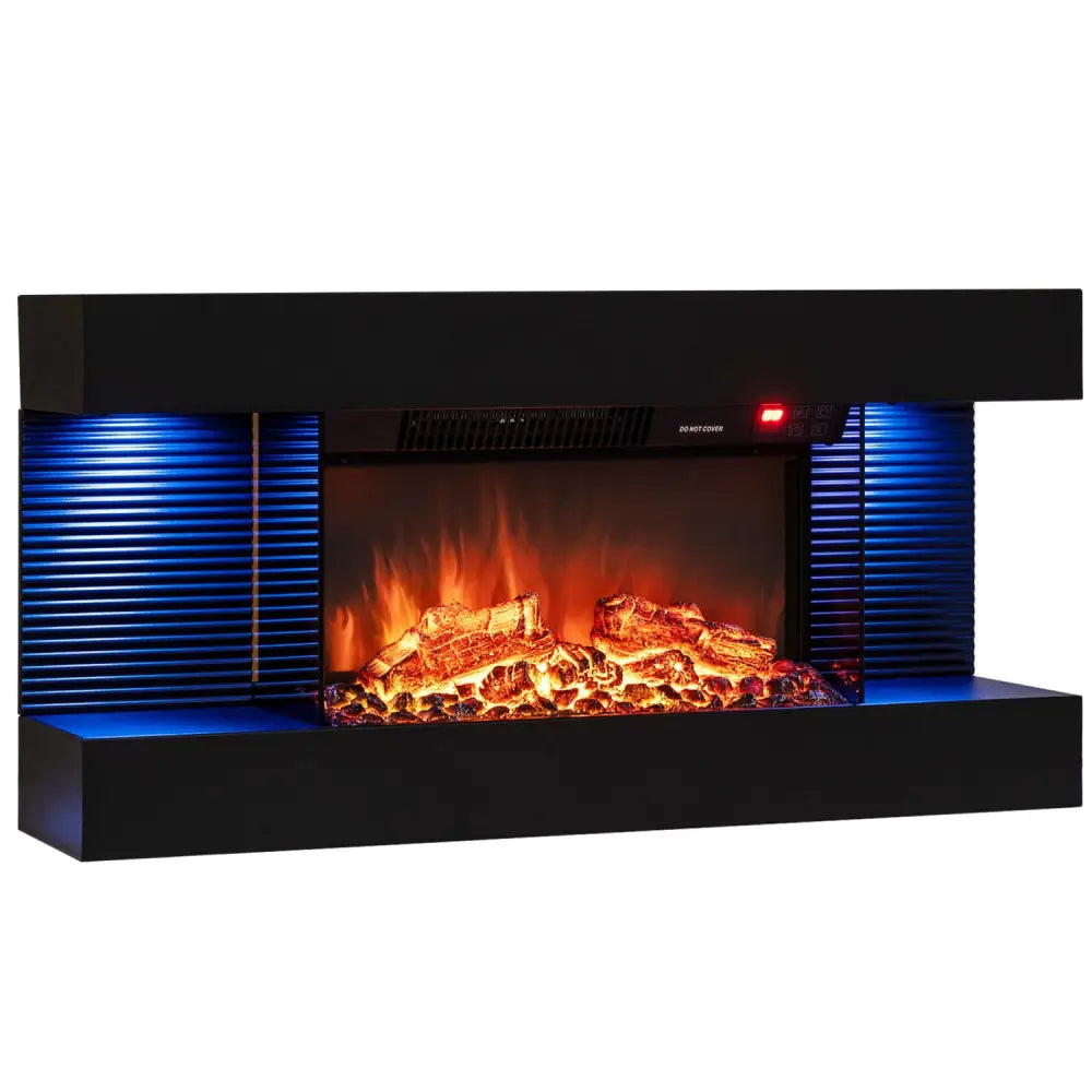 3-Sided Black Wall Mount Electric WiFi Fireplace with Floating Mantel and 12 Flame Ambient-32 inches - Fireplaces