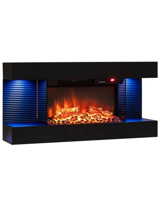 3-Sided Black Wall Mount Electric WiFi Fireplace with Floating Mantel and 12 Flame Ambient-32 inches - Fireplaces