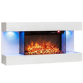 3-Sided White Wall Mount Electric WiFi Fireplace with Floating Mantel and 12 Flame Ambient Colors-32 inch - Fireplaces