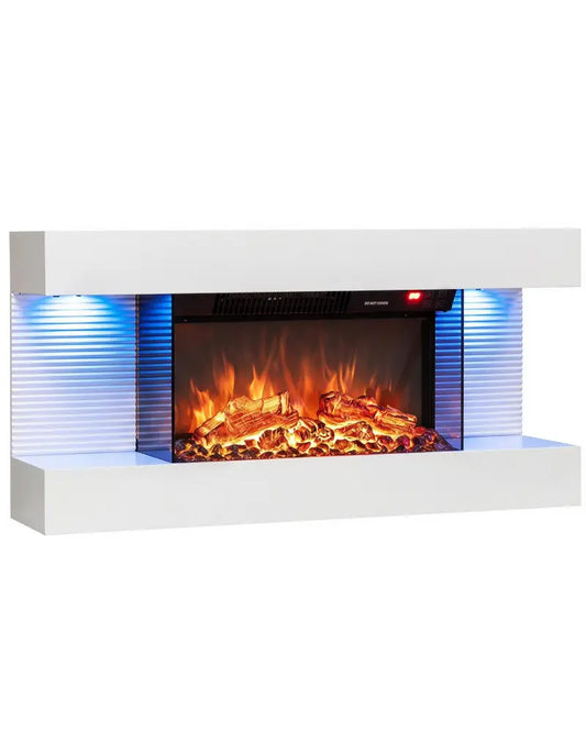 3-Sided White Wall Mount Electric WiFi Fireplace with Floating Mantel and 12 Flame Ambient Colors-32 inch - Fireplaces