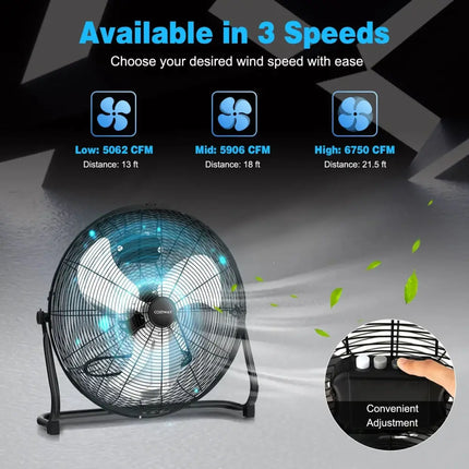 3-Speed High Velocity Floor Fan with Adjustable Tilt Angle and Handle-Black Costway