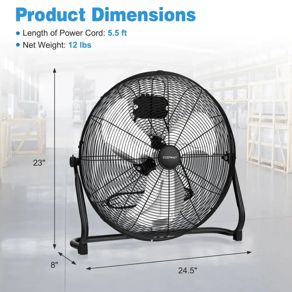 3-Speed High Velocity Floor Fan with Adjustable Tilt Angle and Handle-Black Costway