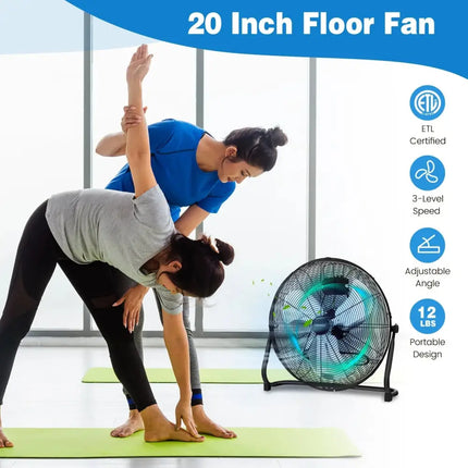 3-Speed High Velocity Floor Fan with Adjustable Tilt Angle and Handle-Black Costway