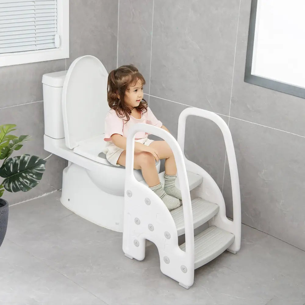 3-Step Stool with Safety Handles and Non-slip Pedals for Toddlers-Gray - Gray - Toddler & Kids Furniture