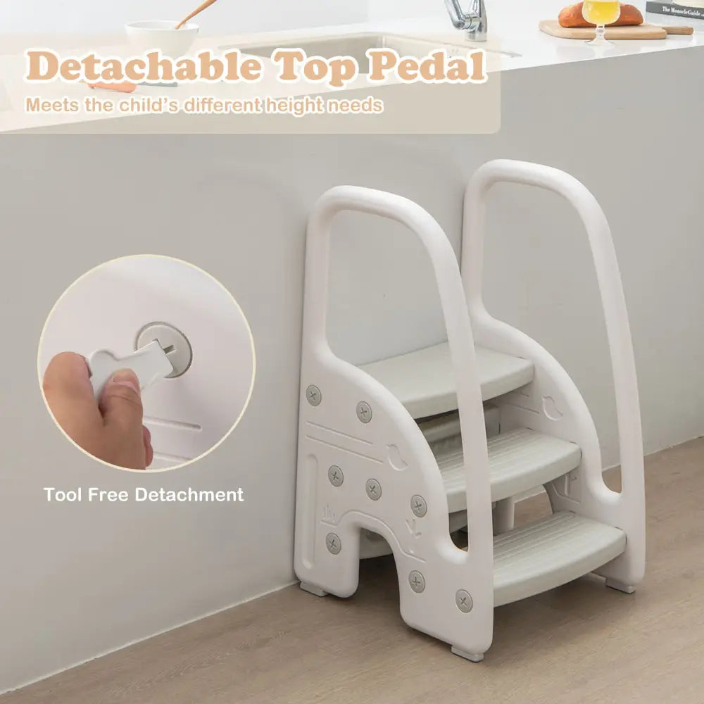 3-Step Stool with Safety Handles and Non-slip Pedals for Toddlers-Gray - Gray - Toddler & Kids Furniture
